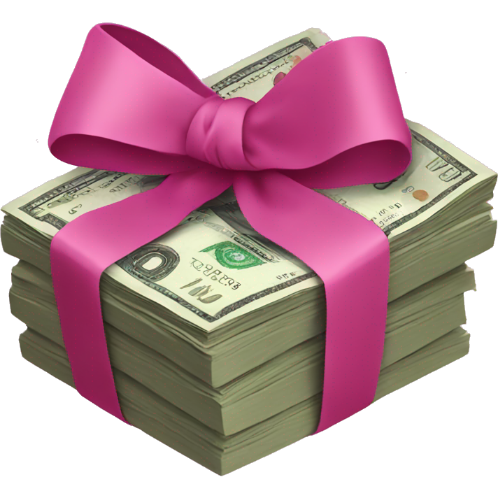 Money stack wrapped in dark pink bow