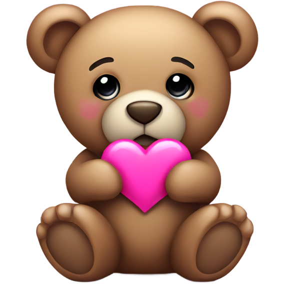 Teddy bear with sad eyes holding a pink heart