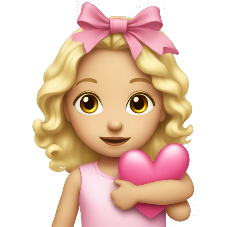 Blonde toddler girl with pink bow holding a heart