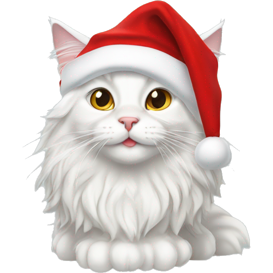 White Maine coon cat wearing Santa hat