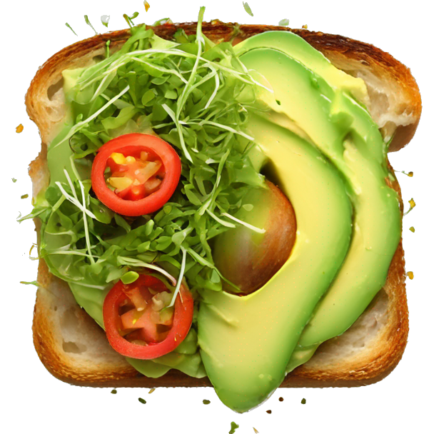 Avocado toast with mashed avocado topped with micro greens and red pepper flakes