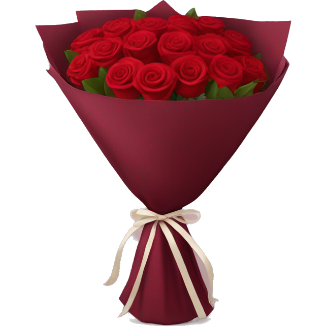 Bouquet of red roses in a burgundy package