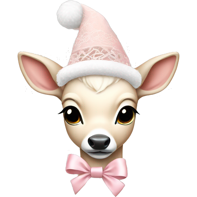 White fawn with pale pink lace ribbon and pale pink christmas hat