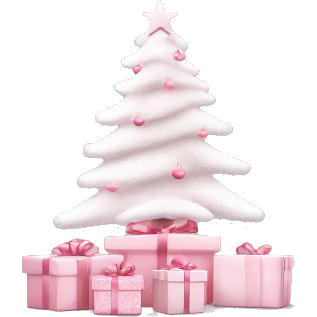 Light pink Christmas gifts under a white Christmas tree