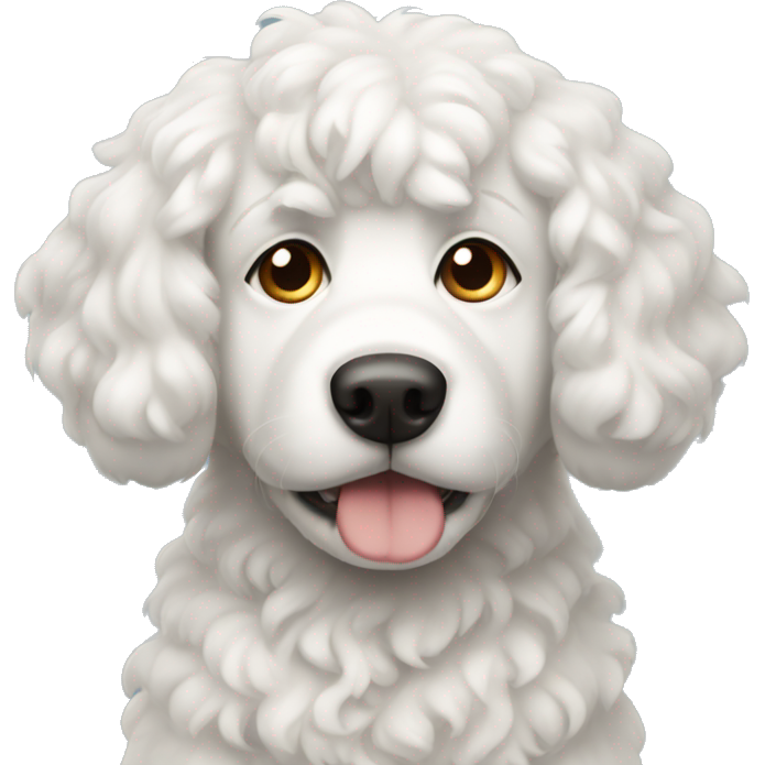 Curly white dog with sad eyes