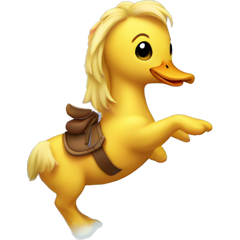 Duckling riding a rainbow horse
