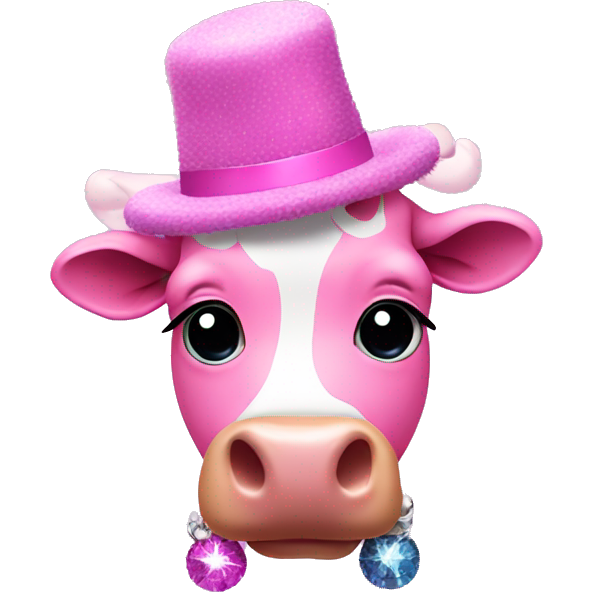 Pink cow wearing a disco hat and fuzzy boots