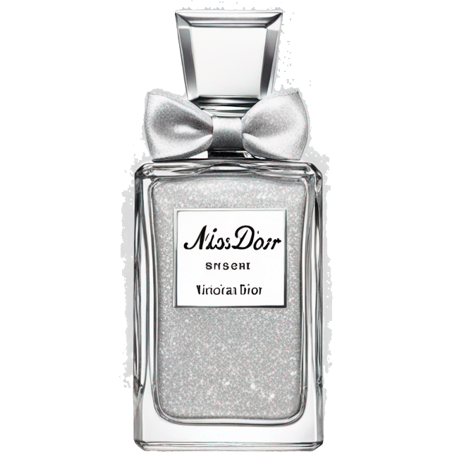 Miss Dior perfume with Victoria secret logo in a white bottle but light grey glitter