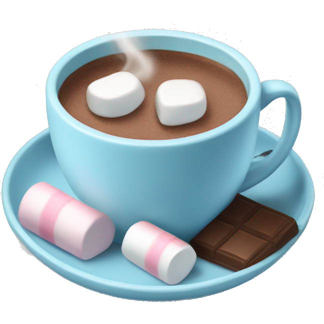 Pastel blue cup with hot chocolate and marshmallows