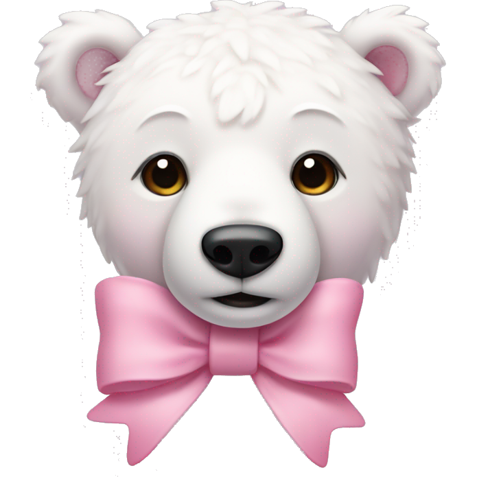 Pink polar bear with a white lacy bow on the right ear