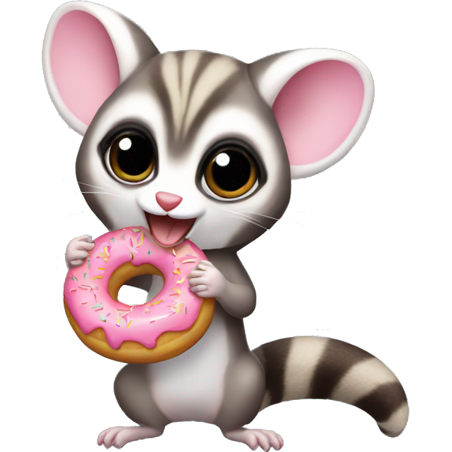 Sugar glider holding donut