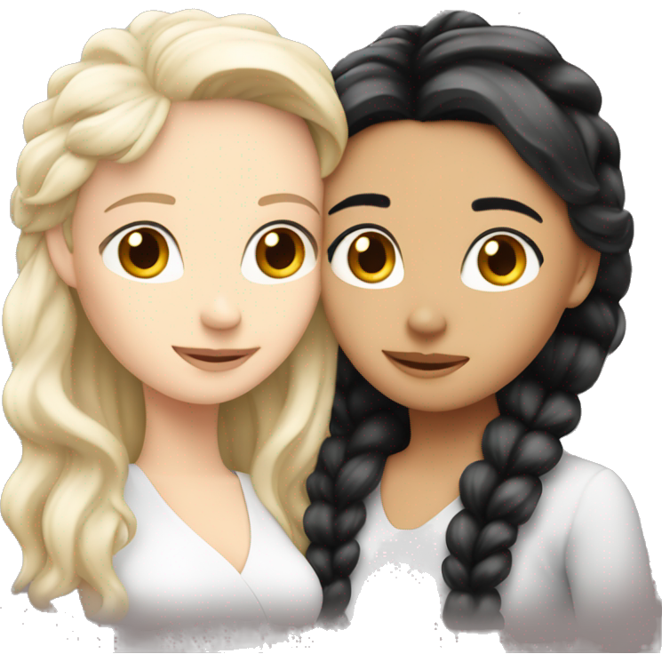 Two white girls with black ￼hair hugging
