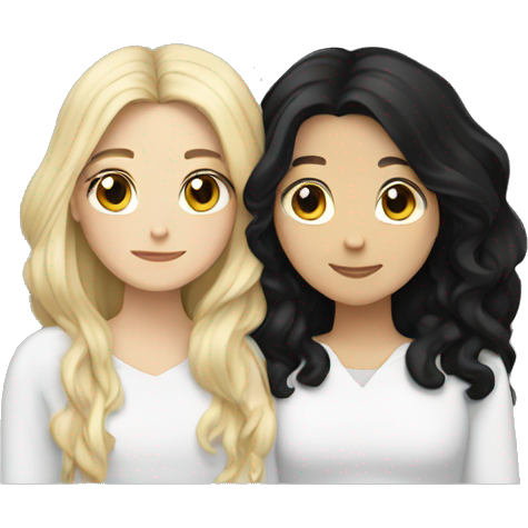 Two white girls with long black hair cuddling romantically