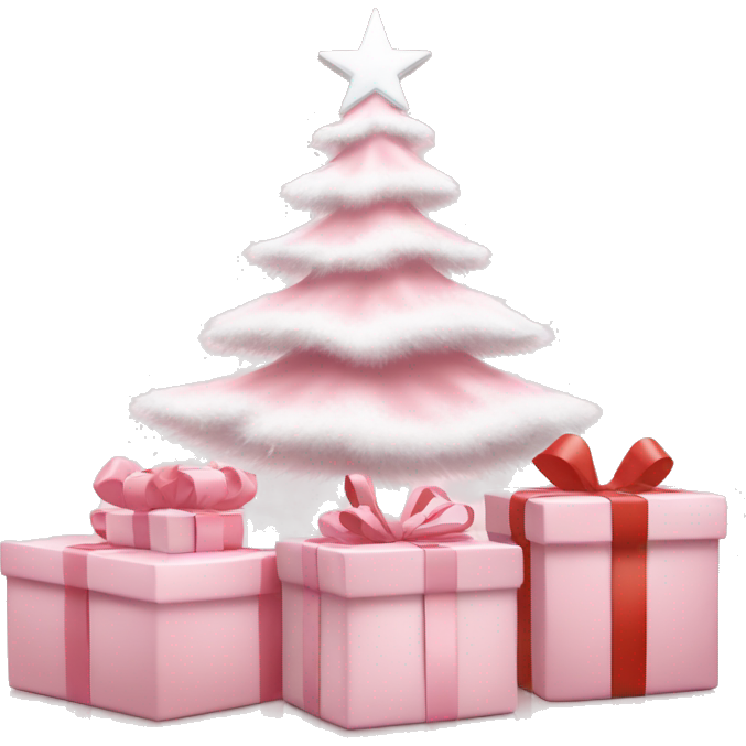 Light pink Christmas gifts under a white Christmas tree