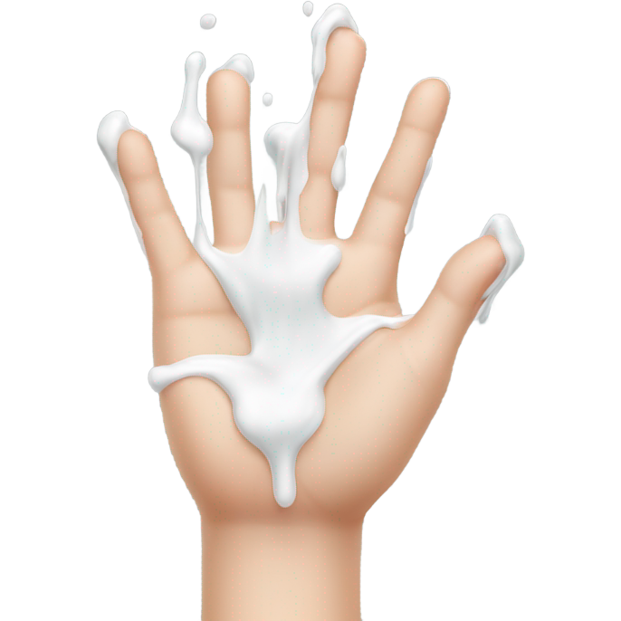 Milk dripping directly off palm of hand with 5 fingers