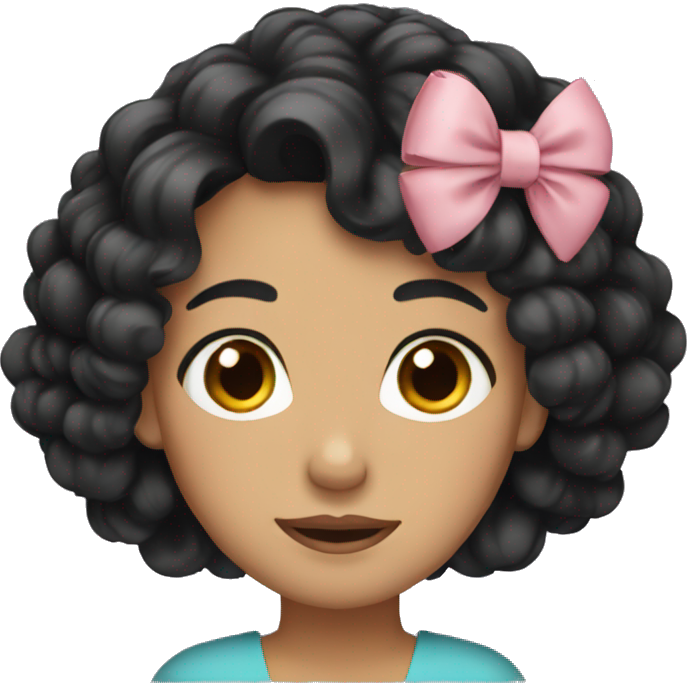 Woman with curly black hair and a bow