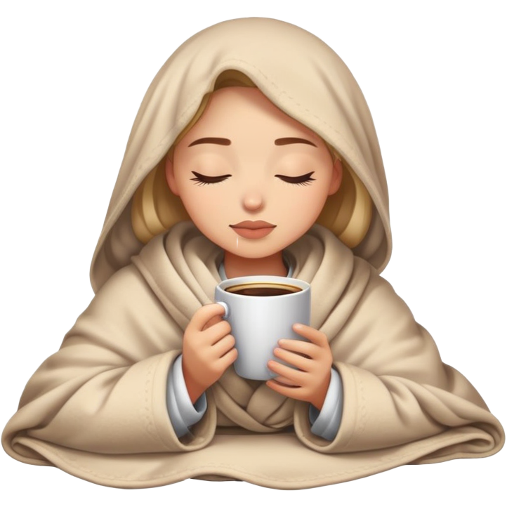 Girl inside a blanket sipping coffee eyes closed