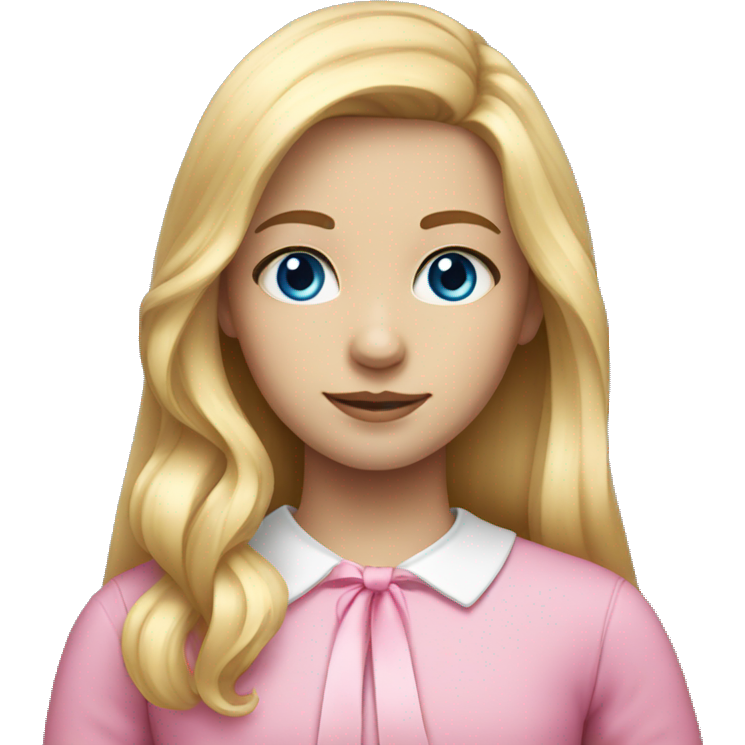 A girl with long blonde hair blue eyes and pink bow