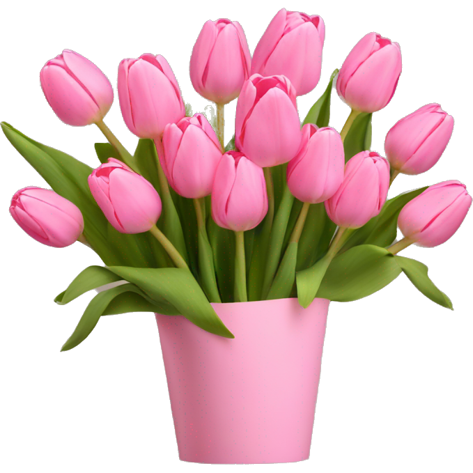 Pink tulips bouquet with pink paper