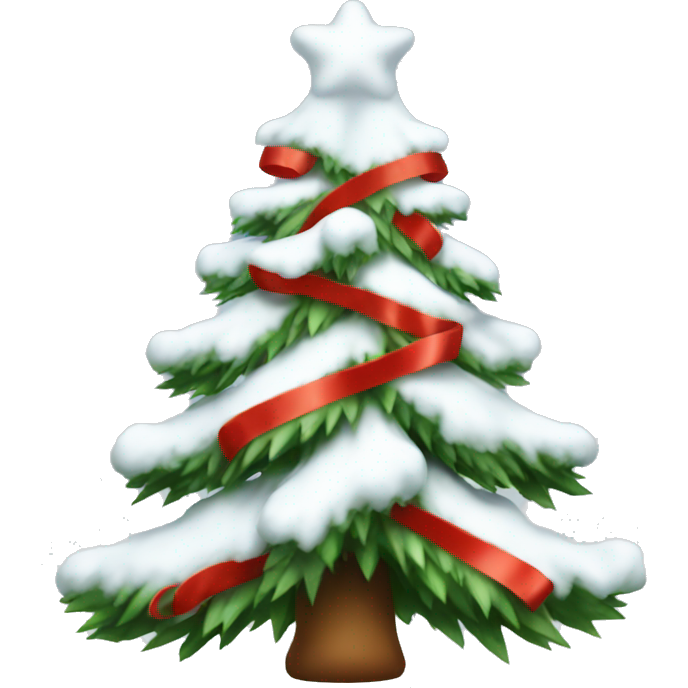 Snow Christmas tree with red ribbon