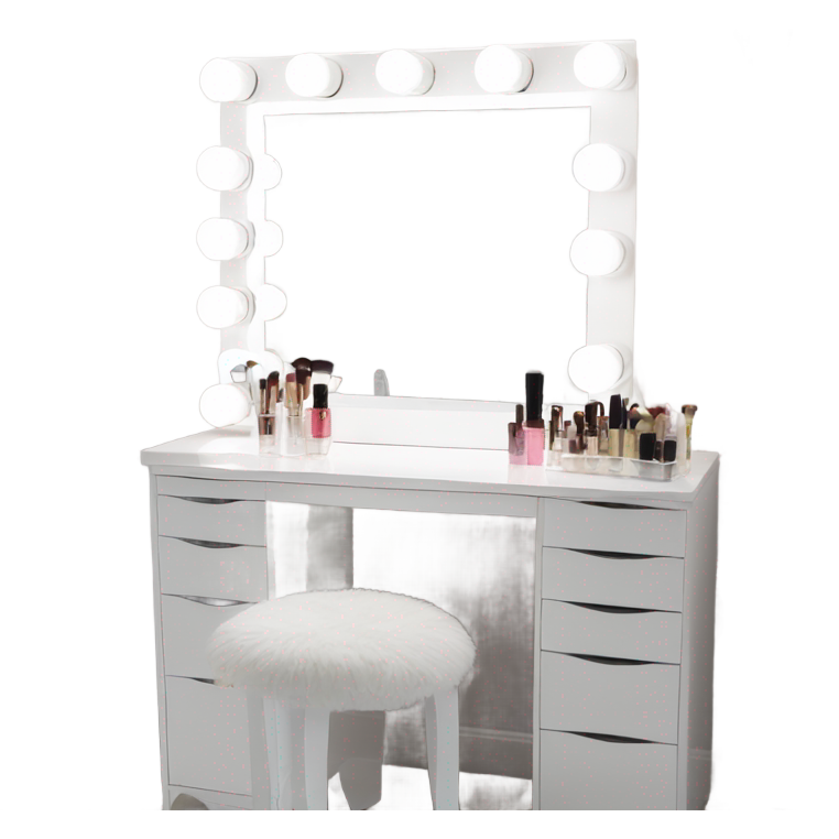 White makeup vanity with led light mirror