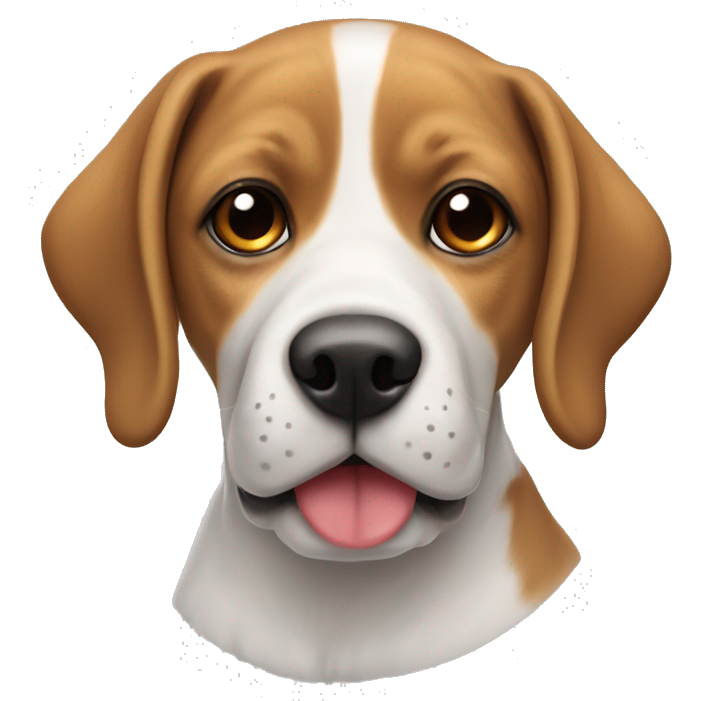 Dog mestizo beagle and labrador, with red face and ears, around the nose white and white stripe on the nose, around the eyes black