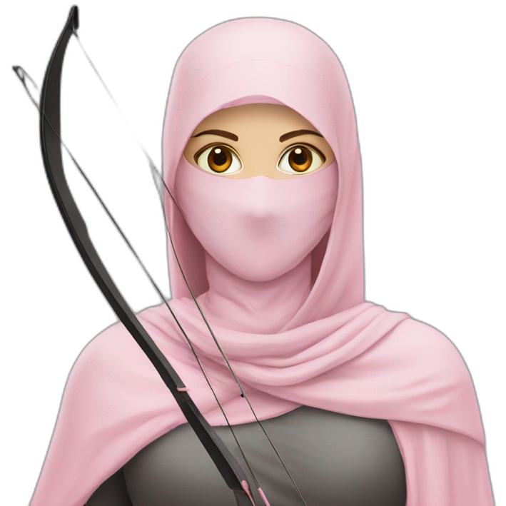 Russian girl in pastel pink niqab archery