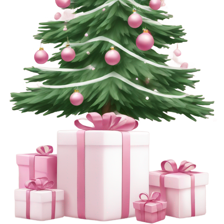 Light pink Christmas gifts under a white Christmas tree