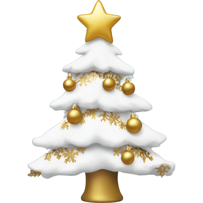 Snow christmas tree with white and gold decorations