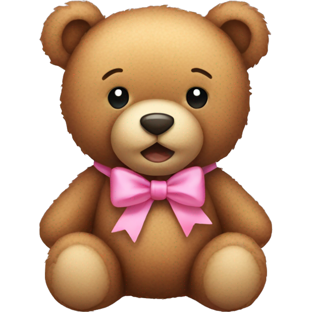 Teddy bear with a pink bow around the neck
