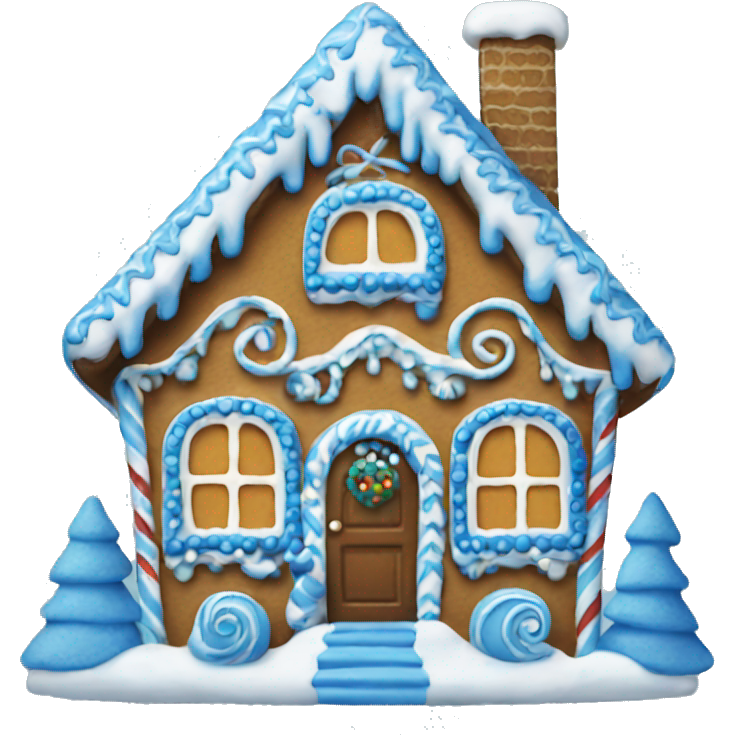 Blue decorated gingerbread house