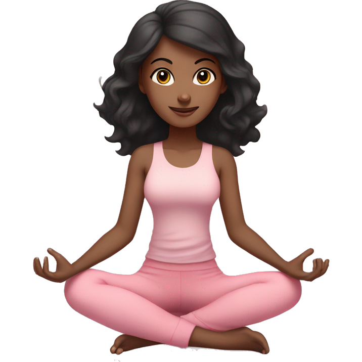 Black short hair and brown eyes yoga beautiful girl in light pink pink pink clothes sitting on a yoga mat