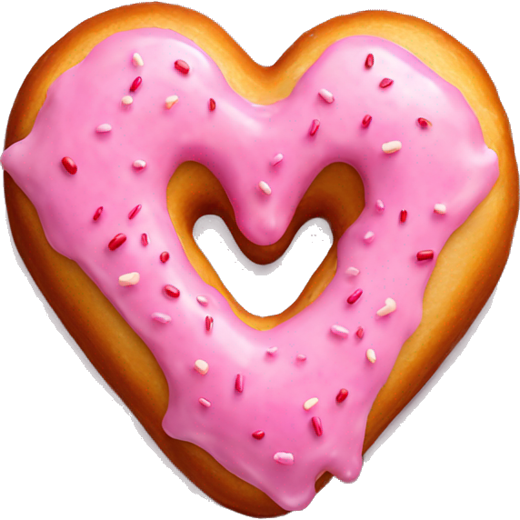 Realistic isolated heart shaped donut with pink frosting.