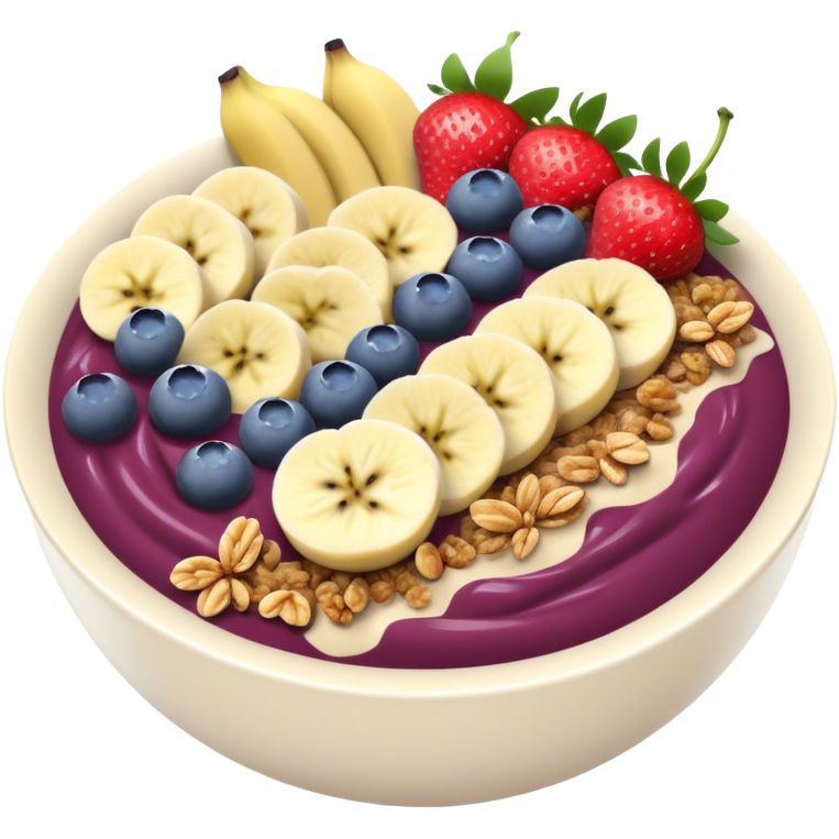 Acai bowl with granola, strawberries, blueberries, bananas