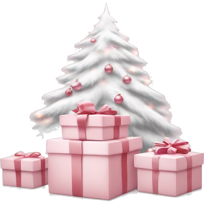 Light pink Christmas gifts under a white Christmas tree