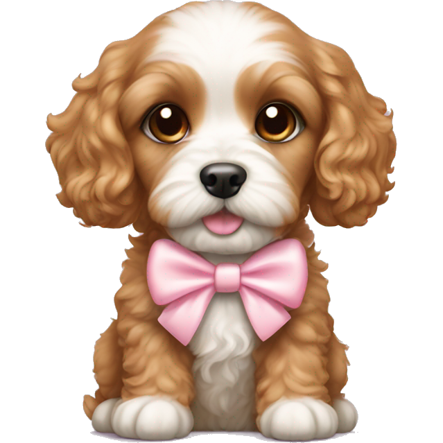 Cavapoo puppy with a light pink bow
