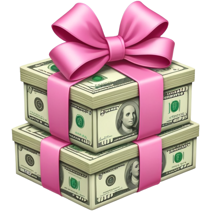 Money stack wrapped with pink bow