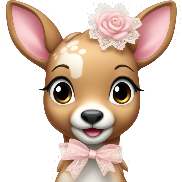 Happy pink fawn with lace white ribbon