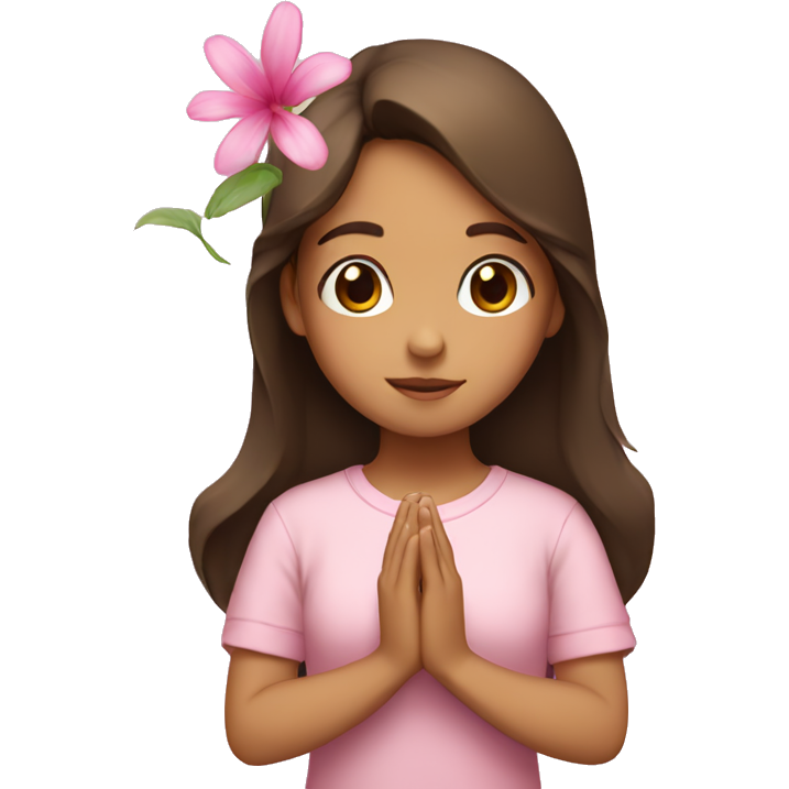 Hispanic with brown hair praying girl with pink flora