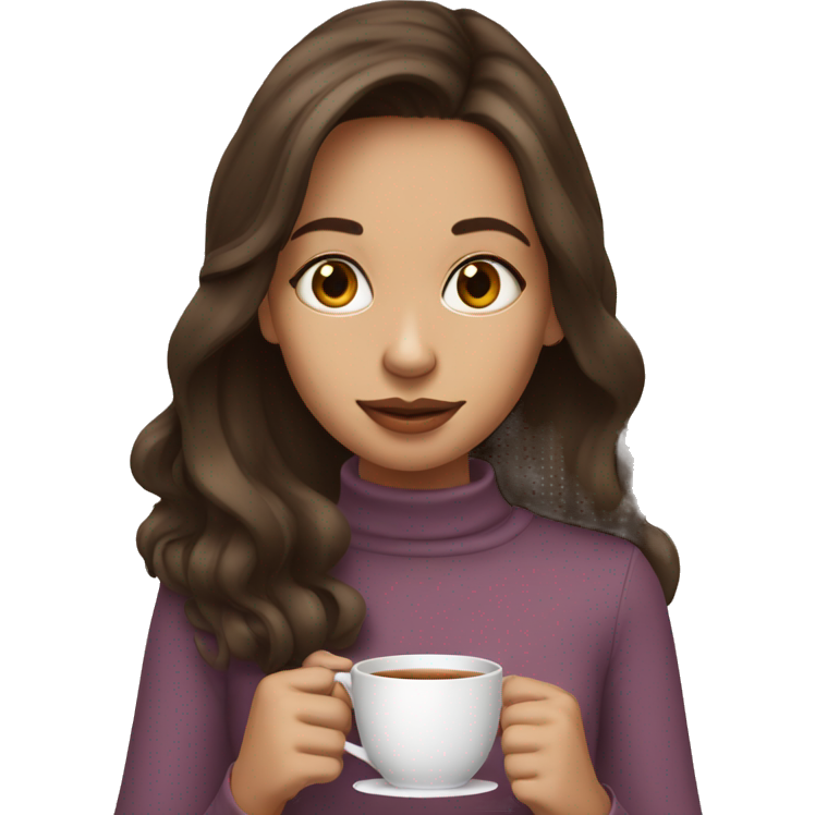 Girl sipping tea brunette hair