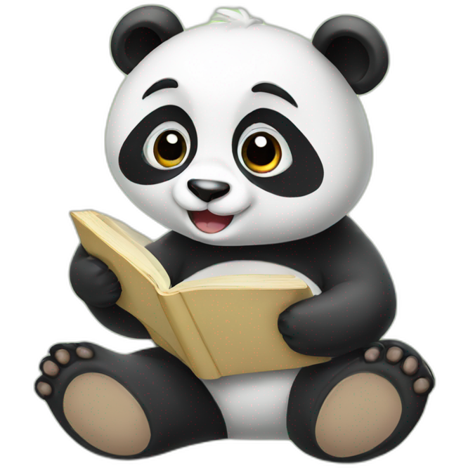 Cute panda reading a book and eating banboo