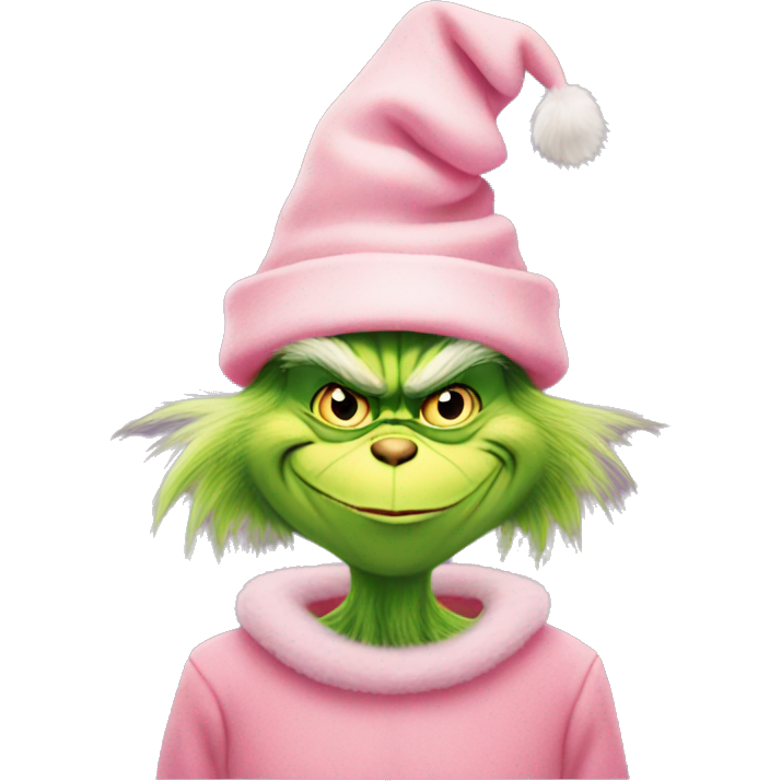 The grinch wearing pastel pink Christmas hat with bow