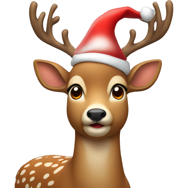 A deer wearing a Santa hat