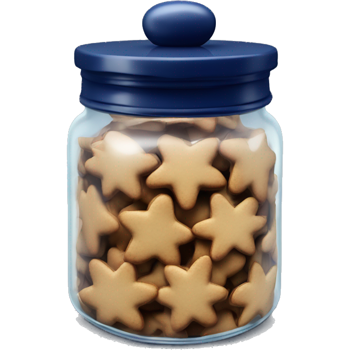 Realistic glass cookie jar with navy blue lid full of gingerbread cookies isolated.