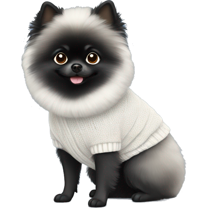 Black pomeranian wearing white sweater