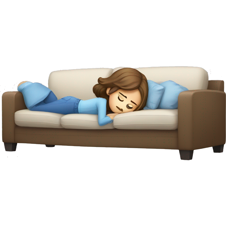 Girl with brown hair and blue eyes who is lying on the couch is tired