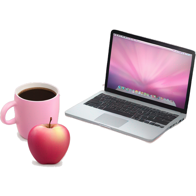 Pink apple computer with coffee and a pink notebook on top of the computer