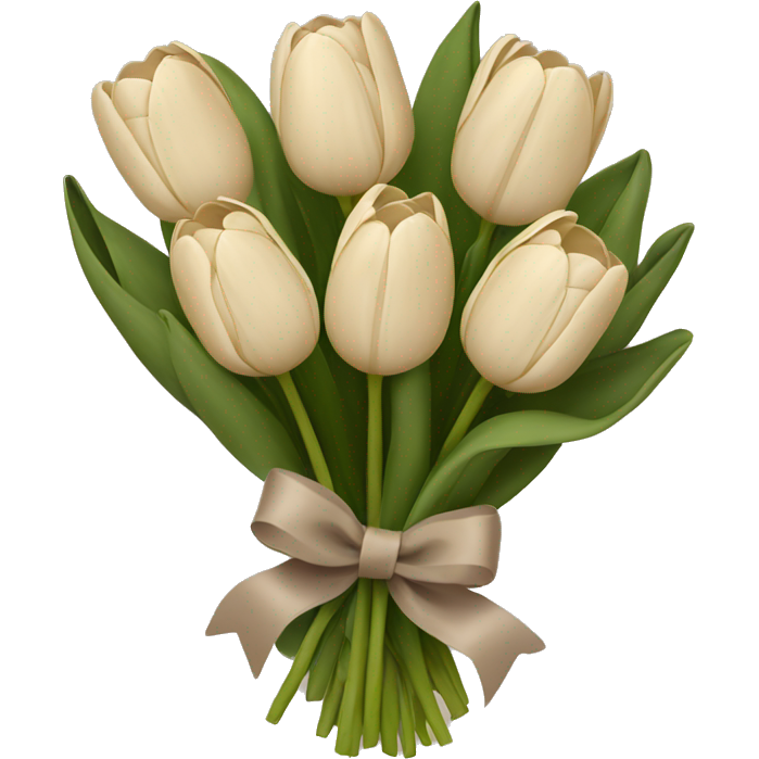 Beige tulips with a taupe bow holding bouquet together