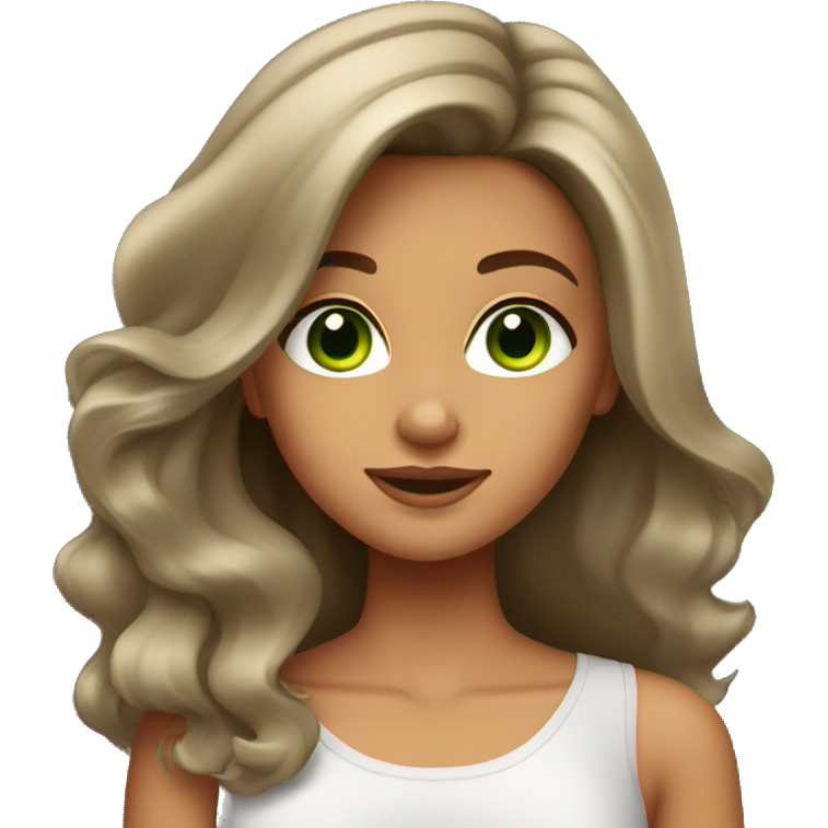 Tanned brunette girl with blowout hair and green eyes