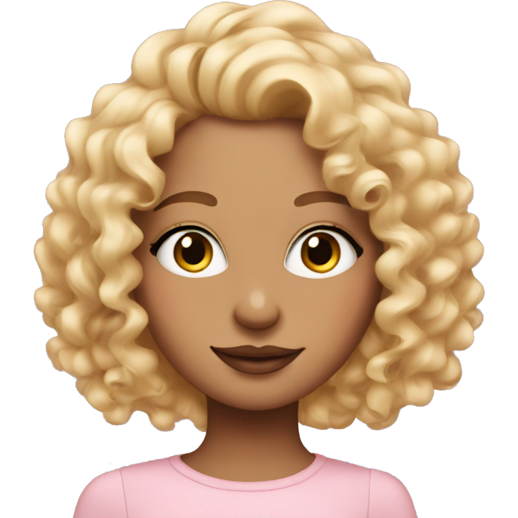Blonde girl with round eyeliner and pink strands in her curly hair